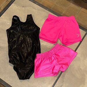 Black Leotard and see of 2 Pink Shorts Set